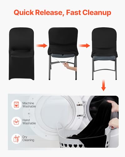 Image of VEVOR Chair Covers, Polyester Spandex Chair Cover, Stretch Slipcovers for Wedding Party Dining Banquet Flat-Front Chair Covers (Black-c-XL, 30PCS)