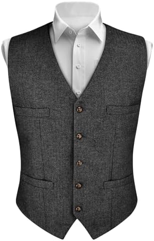 BSBUY Formeel herenvest, zwart vest met zak, elegant pak, bruiloft, feest, zakelijk, Donkerblauw - één stuk, XXL