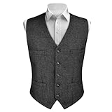 AUYAO Chaleco Formal Hombres, Traje de Espiga de Lana Casual para Hombre, Chaleco de Tweed para Novios de Boda, Boda Fiesta Negocio, L