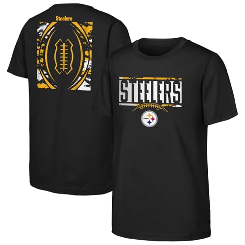 NFL Officially Licensed Kids Youth Boy 8-20 First Down Team Color Primary Logo Short Sleeve Football T-Shirt (Pittsburgh Steelers, Black, X-Large 18/20)