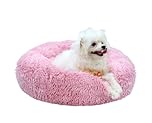 MDDK DY 50cm Pink Plush Donut Cat Bed for Indoor Cats - Machine Washable & Non-Slip Small Dog Bed, Soft Orthopaedic Support