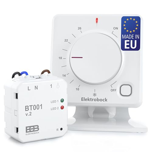 ELEKTROBOCK BT011 Funk Raumthermostat für Fußbodenheizung & Elektroheizung | Kabellos & batteriebetrieben | Einfache Installation ohne Kabel | Heiz- & Kühlmodus Weiß