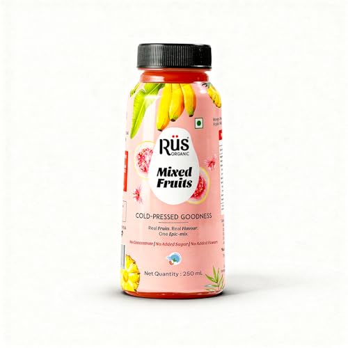 Image of Rus Organic Mixed Fruit Juice | Cold Pressed Organic Drinks | Pack of 4 (250ml Each) | No Added Sugar, Preservative-Free | Multi-Fruit Blend for Daily Vitality