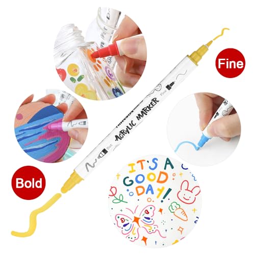 Image of TRANSON 36 Color Bold and Fine Dual-tip Acrylic Paint Pen Set for Canvas Rock Wood Leather Ceramic DIY Painting