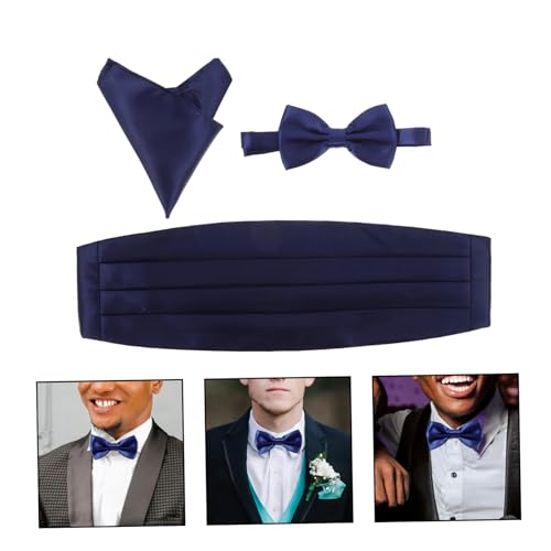 Juego de corbata moño, fajín y pañuelo azul para hombre miniatura 6