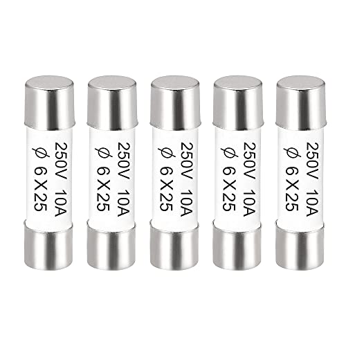sourcing map Ceramic Cartridge Fuses 10A 250V 6x25mm Ceramic Fuses Fast Blow Replacement for Amplifier Energy Saving Lamp Ballast 5pcs