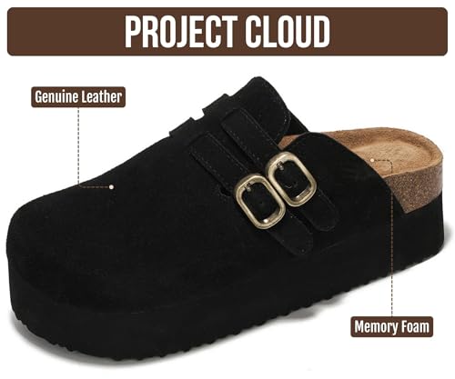 Image of Project Cloud 100% Genuine Leather Platform Sandals Women Footwear - Comfortable Womens Slides Memory Foam Insole - Non Slip Water-Resistant 3-Strap Wedge Sandals for Women 2026