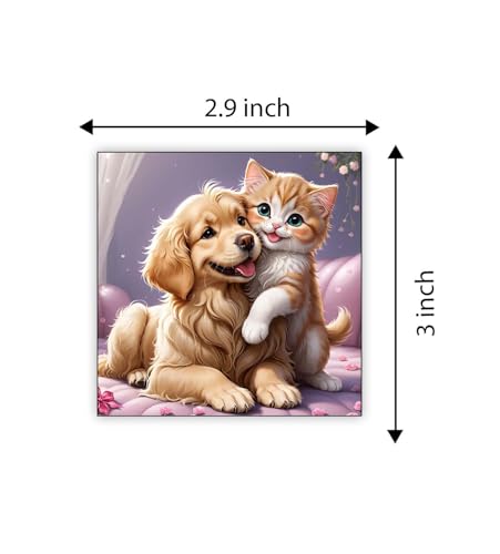 Image of Gift Me Bazar Cute Animal Wooden Fridge Magnet for Home, Kitchen and Office Decoration | Animal Lover Gift | Cartoon Theme Magnet for Kids (Cat & Dog Love)