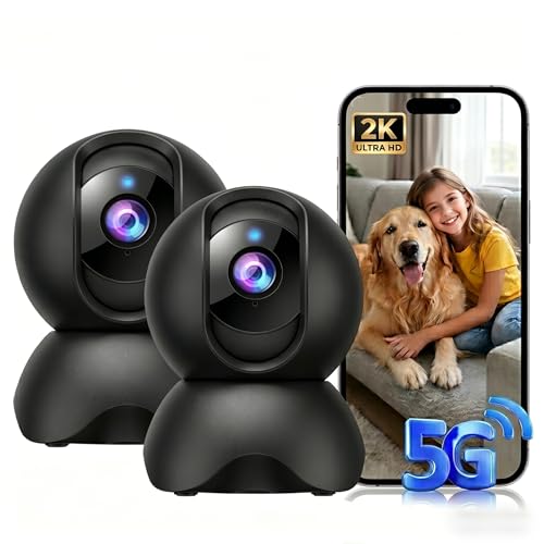 YYSY Überwachungskamera für den Innenbereich, 2K Haustier/Hund/Baby, mit Handy-App, 360° Schwenk-/Neige-WLAN-Kamera für Zuhause, Nachtsicht, Bewegungs-Tracking, 2,4/5 GHz, Zwei-Wege-Audio (2er-Pack)