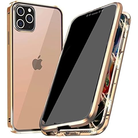 Privacy Magnetic Case for iPhone 13 Mini, PingGoo Anti Peep Magnetic Adsorption Cover, Front & Back 9H Tempered Glass, Privacy Screen Protector Metal Frame Anti Spy Case Cover, Gold Cover