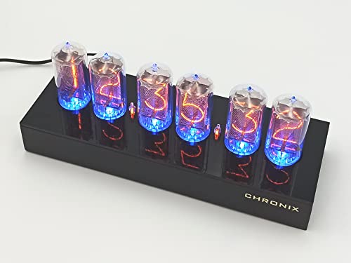 Chronix Nixie Tube Clock With 6X Z566M Large Tubes & Black Mat Case & Blue Backlight & Alarm In-18 #TOP6