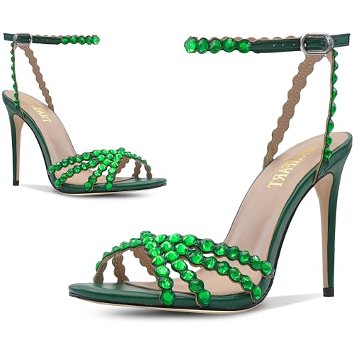 Image of HOCHFART Women's Rhinestone Stiletto High Heels Buckle Strappy Heeled Sandals Round Toe Sexy Dressy Pumps Shoes