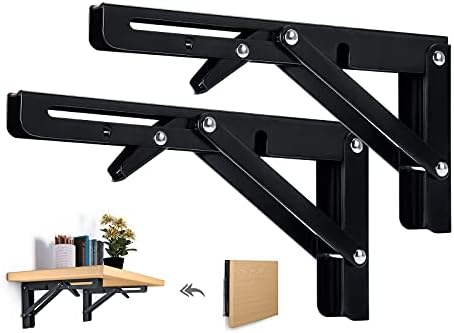 Beinhome 2ST Klappkonsole Schwerlast 300mm Regalträger Klappbar Schwarze Klappregalhalterungen Tisch Klappschanier für Tischplatten Klapptisch Wandtisch, Platzsparend, Tragkraft: 6