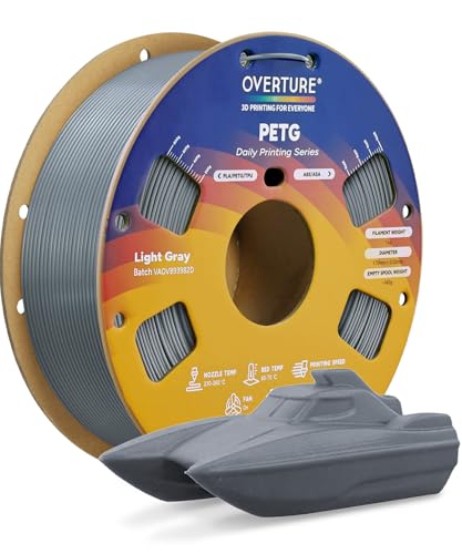 Image of OVERTURE PETG Filament 1.75mm, High Speed 3D Printer Filament, Neatly Wound & Clog-Free, 1kg Spool (2.2lbs) Rapid PETG, Dimensional Accuracy + /- 0.02mm, Fit Most FDM Printers (Light Grey)