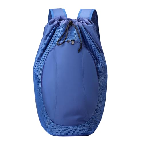 Drawstring Backpack with Mesh Compartment Nylon Sports Gym Bag Badminton Racket Bags for Dance Travel Swimming Women Men, Blue