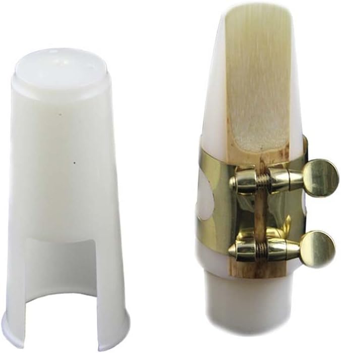 Alto Sax Mouthpiece Kit: White Resin Ligature Cap Set for Student Beginners - Jazz Marching Band Practice (3.54x3.54x1.61 Inch)