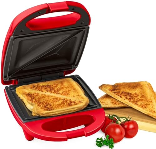 Red Sandwich Maker Grill 520W with Non-Stick Plates