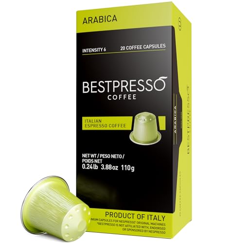 Bestpresso Coffee for Nespresso Original Machine 120 pods Certified Genuine Espresso Arabica Blend (Light Intensity), Pods Compatible with Nespresso Original 60 Days Satisfaction Guarantee