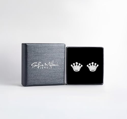 SOFIA MILANI - Solid 925 Sterling Silver Earrings for Women - Crown Stud Earrings - 202373