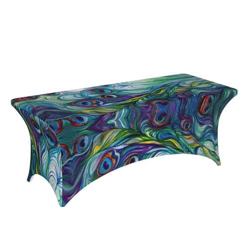 Nappe de table extensible élasthanne 1,8m motif plumes de paon lavable - 4