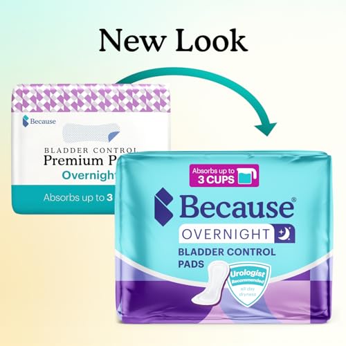 Because Incontinence Pads for Women - Extra Heavy Absorbency, Overnight Postpartum Incontinence Liners, 12hr Nighttime Leak-Free Protection, 20 Count (Pack of 1) New Version