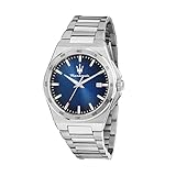 Maserati Reloj de hombre, hora, fecha, analógico, 40 mm, colección VELOCIDAD SLIM, regalo para hombre, Silver Dark Blue, Talla única, Pulsera