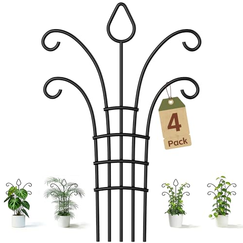 4 Pack Small Plant Trellis for Potted Plants，Metal Indoor Plant Trellis for Climbing...