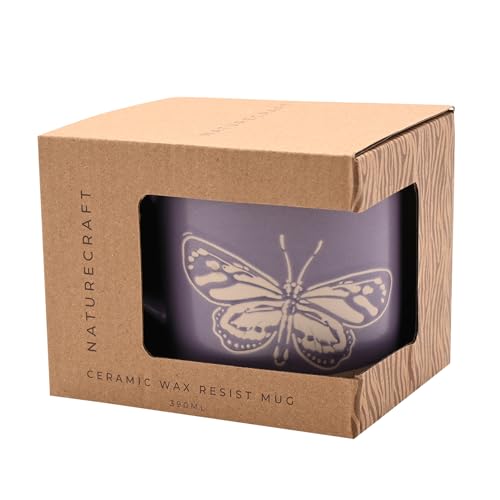 Widdop and Co Naturecraft Butterfly Mug – Lavender Ceramic Wax Resist Design – 13oz / 390ml Nature-Themed Tea & Coffee Cup – Butterfly Lover Gift – Rustic Cottagecore Kitchen Decor - Image 2