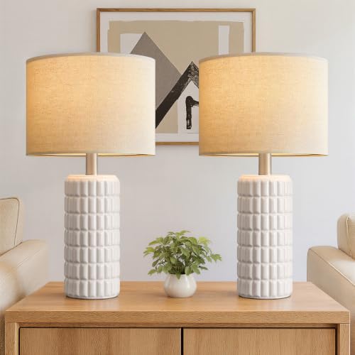 Seealle 23" Modern Ceramic Table Lamps Set of 2, Lamps for Bedroom, White