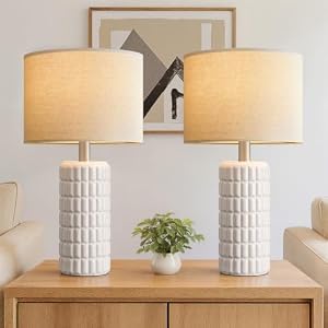 Seealle 23″ Modern Ceramic Table Lamps Set of 2, Lamps for Bedroom, White