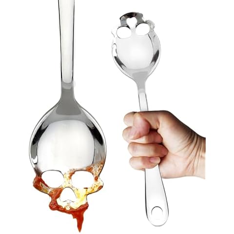Suck UK | Skull Serving Spoon | Stainless Steel Serving Utensils | Kitchen Spoons For Gothic Home Decor | Goth Kitchen Serving Spoon | Slotted Spoons For Cooking | Gothic Decor Kitchen Gifts Cover