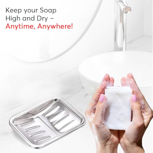 Image of Expresso Soap Dish Holder Stainless Steel Soap Tray with Drain for Bathroom, Shower, and Kitchen Sink (Rectangle-N)