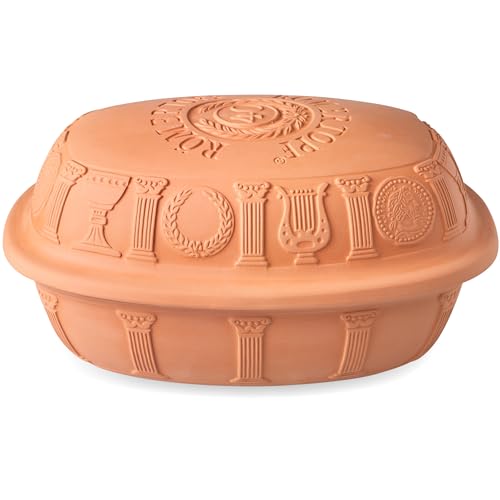 Römertopf Bräter 40 Jahre Jubiläums-Edition, Dampfgarer aus Naturton, 3,5 Liter, oval 34 x 26 x 19 cm, Terrakotta, für bis zu 6 Personen, schonendes Garen mit Dunst,...