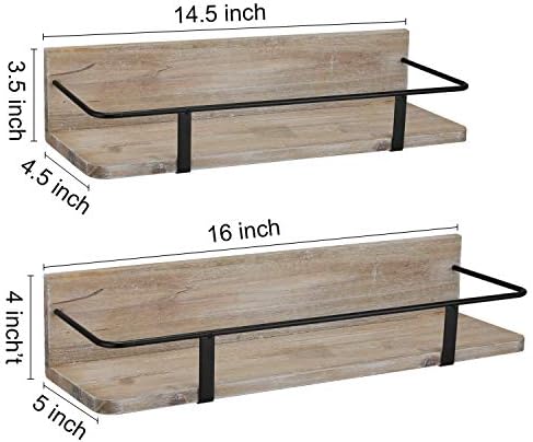 Eitida Decorative Storage Shelves, Wall Mount Wood Floating Shelf Set of 2 for Bedroom, Bathroom, Living room etc. Rustic Grained Wood Display for Closet (Large & Small)_Grey