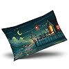 Anime Japanese Koi Fish Pillow Case,Anime Kawaii Standard Pillow Cover 20"x30" Inches,Midnight Village Green Scenery Pillowcase,Boy Sit on Bridge Pillowcases Sofa Bedding Home Decoration - Image 4