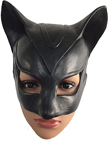 ZLCOS Máscara de gato para mulher, máscara de látex para Halloween, cosplay, acessórios de disfarce, cor preta