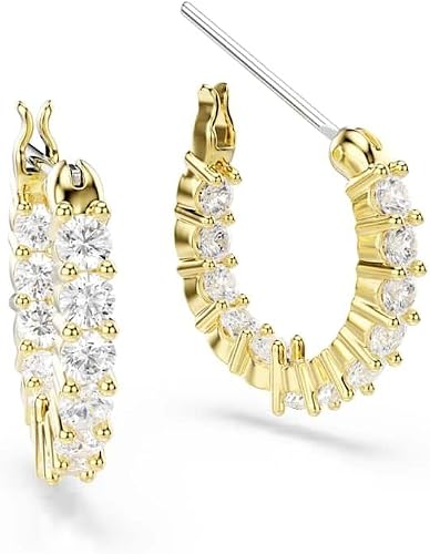 Swarovski Matrix Vittore Orecchini a Cerchio, Gioielli con Zirconia Swarovski, Pietre Scintillanti a Taglio Round, Placcatura in Tonalità Oro, 1,5 x 0,2 cm, peso (singolo orecchino) 0,89 g - 3
