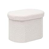 Bonlife Small Ottoman Storage Stool, Oval Folding Boucle Footstool, Foldable Foot Rest, for Living Room, Bedroom, Dorm,41x31x31cm,Cream
