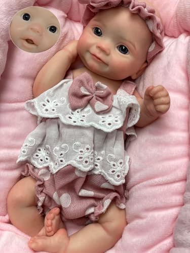 Muñeca bebé silicona 26 cm boca móvil ojos abiertos miniatura 2