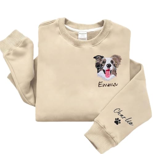ZYHJJ Sudadera con Capucha Personalizada - Bordado de Cara de Mascota + Nombre/Texto en la Manga | Camiseta con Foto de Perro Amantes de Animales