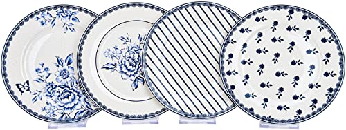 STP Porcelain J-217502 Dessert Plate, Vintage Indigo, Bone China Porcelain, Appetizer Plates, Set of 4, 7.5