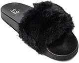 Kali Footwear Womens Flip Flop Faux Fur Soft Slide Flat Slipper Limit(Black, 8)
