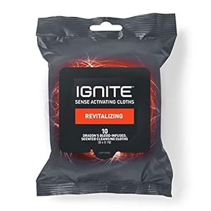 Ignite Mens Body Wet Wipes, Extra Thick 8″ x 8″ Shower Wipes, Revitalizing Scent, 10 Count