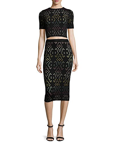 Alice + Olivia ANI Laser-Cut Multicolor Pointelle Knit Pencil Skirt XS3
