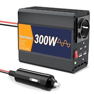 Starkbaer 300 W/600 W omvormer zuivere sinus 12 V naar 230 V spanningsomvormer, Pure sine auto-inverter, 4 x USB & 1 x AC-stopcontacten stroomomvormer. Auto-sigarettenaansteker-st...