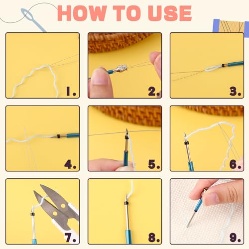 Image of AUGSUN 13Pcs Punch Needle Kit, Punch Needle Tool Adjustable Punch Needle Embroidery Kits Wooden Handle Embroidery Pen for Embroidery Floss Cross Stitching Beginner