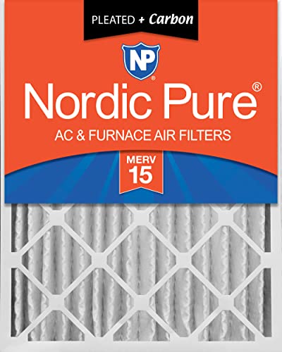Image of Nordic Pure 20x20x4 Pleated MERV 15 Plus Carbon Air Filter 1 Pack | Actual Size: 19 1 /2 x 19 1 /2 x 3 5 /8 Made in USA, Pro Strength HVAC Filtration, Pet & Household Odor Control