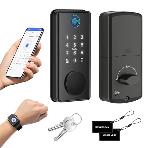 MYPIN Smart Door Lock mit Touchscreen-Tastatur, Elektronisches Türschloss, Fingerabdruck-Smart-Lock，Türöffner per App, Fingerprint, Code, Schlüssel, Karte, Apple Watch