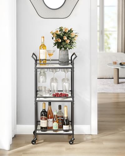 image for VASAGLE Bar Cart, Home Bar Serving Cart, Small Bar Cart with 3-Tier Sh