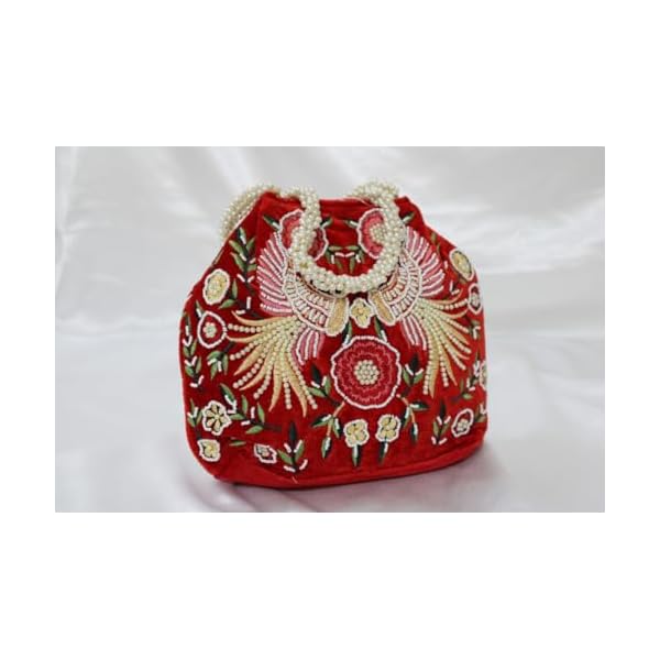 M R RETAIL ENTERPRISES Maharani Red Silk Velvet Handbag | Handicrafts Handmade Decorative Pure Silk Hand Purse For Women's - Image 3